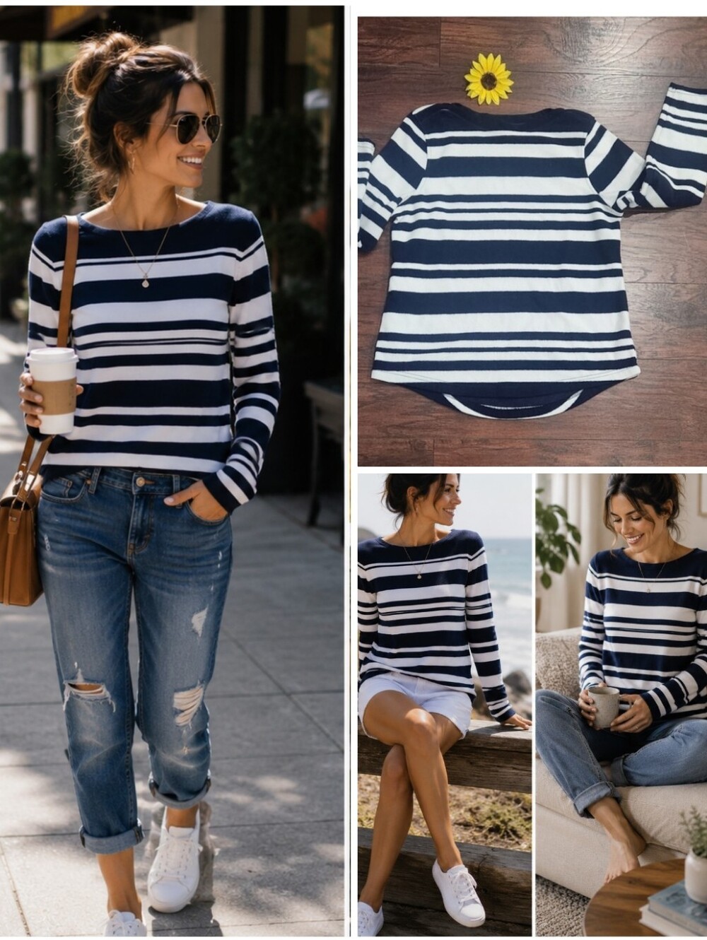 Land's End Striped Navy and White Long Sleeve Sweater 💙